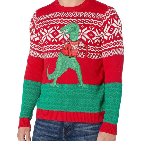Blizzard Bay Unisex T-Rex Tiny Arms 100% Cotton Ugly Christmas Sweater - Picture 10 of 10
